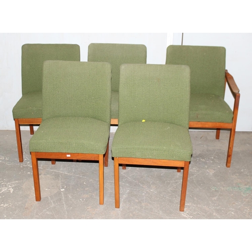 36A - 5 assorted green upholstered retro chairs, unmarked