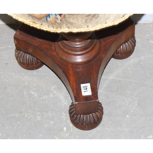 147 - Rosewood piano stool with tapestry top