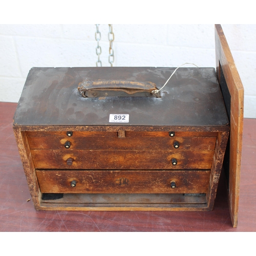 892 - Vintage engineers tool chest with key and contents