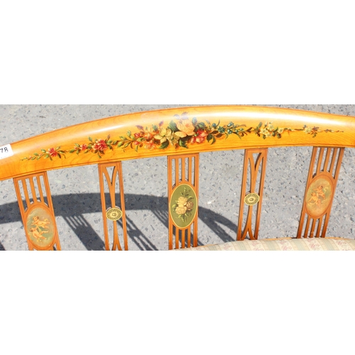 178 - A late 19th or early 20th century salon sofa with hand painted floral and cherub vignettes, a later ... 