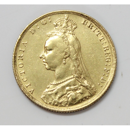 1330 - Coins, 22ct gold full sovereign coin, 1892 Queen Victoria, Jubilee Head, London Mint