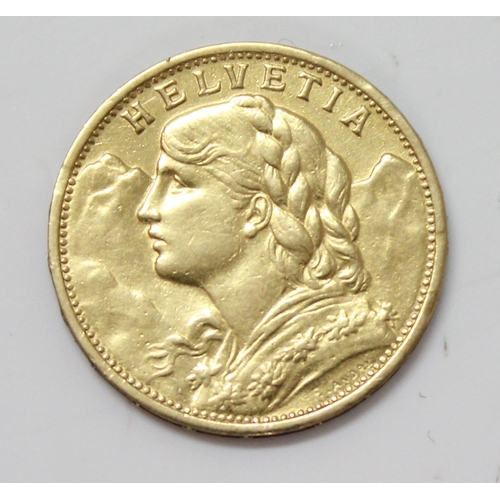 1336 - Coins, Switzerland, a 20 Franc gold coin dated 1935, approx 6.6g gross weight, approx 21mm diameter,... 