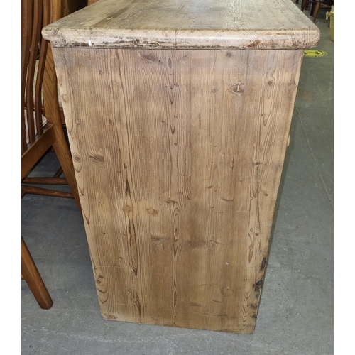133 - Antique stripped pine dresser base with 3 drawers over 2 cupboards