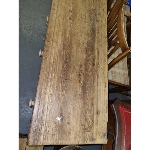 133 - Antique stripped pine dresser base with 3 drawers over 2 cupboards