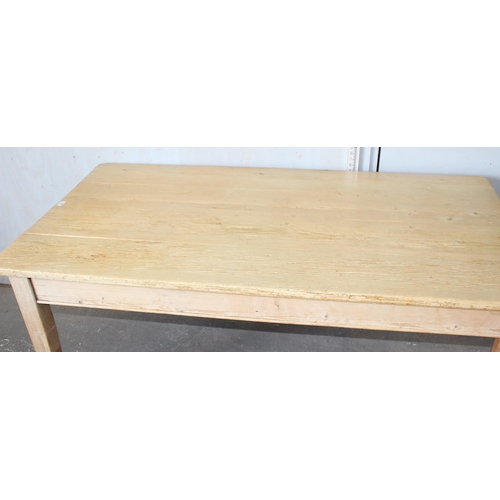 10 - A large antique pine country farmhouse kitchen table with drawer, approx 170cm x 87cm