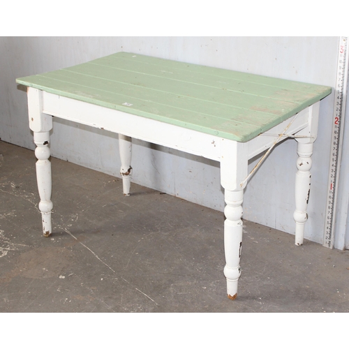 14 - An antique painted pine kitchen table, approx 118cm x 70cm