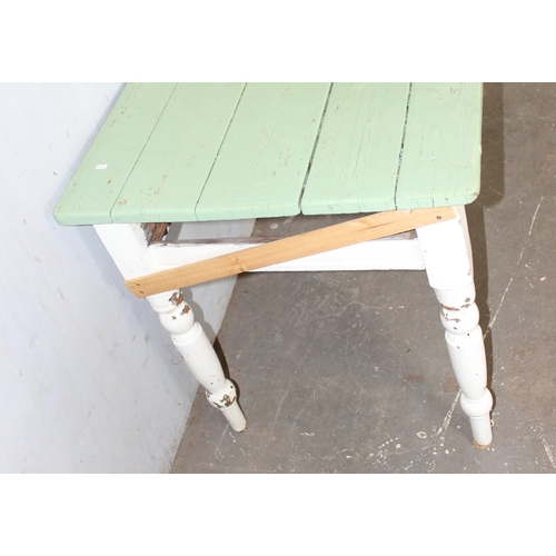 14 - An antique painted pine kitchen table, approx 118cm x 70cm