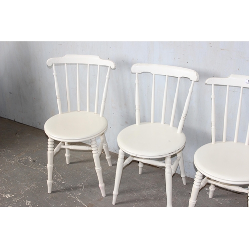 15 - A matched set of 4 antique spindle back penny seat chairs, painted white