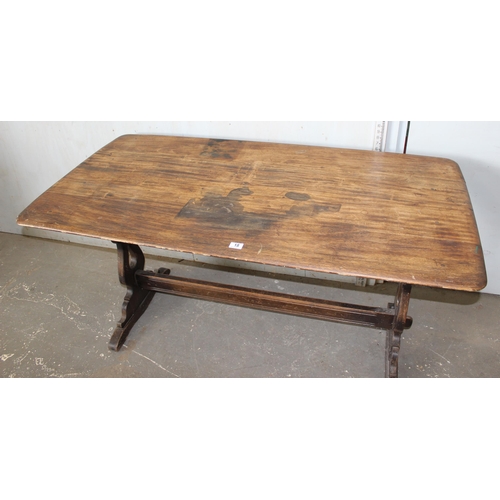 18 - A vintage 4 plank refectory table, likely Ercol