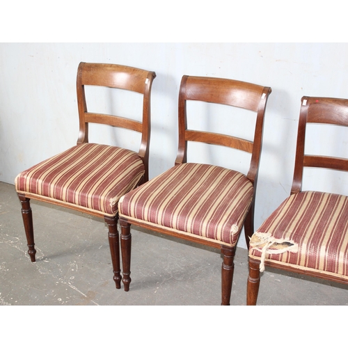 20 - A set of 4 19th century mahogany dining chairs with scroll backs, each one stamped GH