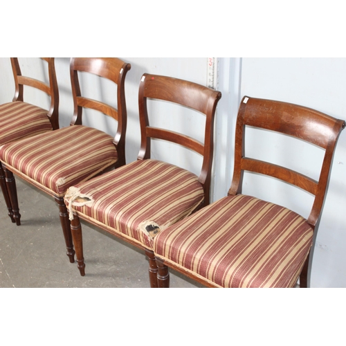 20 - A set of 4 19th century mahogany dining chairs with scroll backs, each one stamped GH