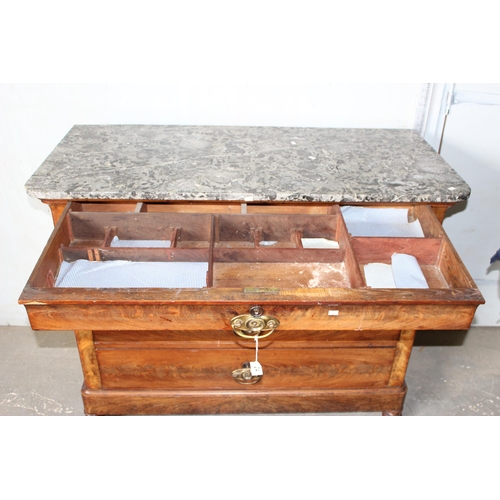 24 - An antique 4 drawer mahogany chest of drawers with grey marble top. likely French