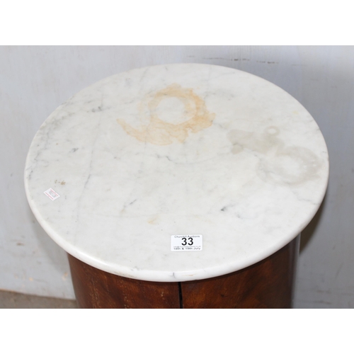 33 - An antique cylindrical shaped pot cupboard with marble top