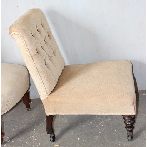 35 - 3 antique low chairs, 2 with button backs