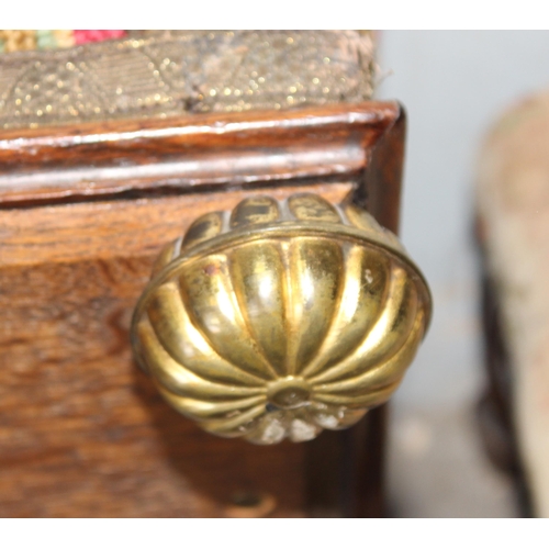 39 - 2 small antique footstools, one with tapestry top and brass feet
