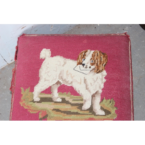39 - 2 small antique footstools, one with tapestry top and brass feet