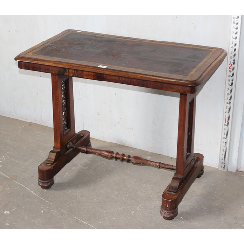 7 - A 19th century rosewood library table table with gilt tooled leather insert, the base with turned st... 