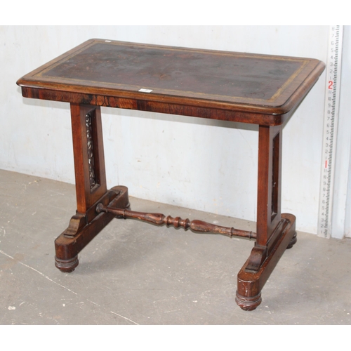 7 - A 19th century rosewood library table table with gilt tooled leather insert, the base with turned st... 