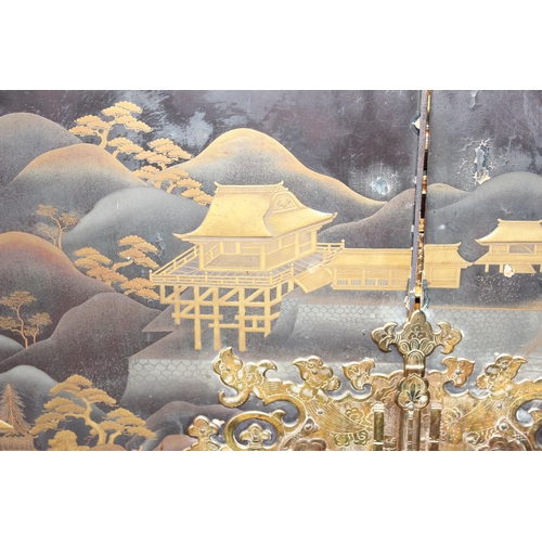 8 - An antique Japanese lacquered cabinet on stand with brass fittings and original key, likely c.1800 o... 