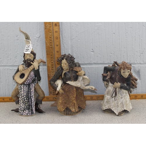 1614A - Maggie Humphry, 3 interesting studio pottery figures of peasants