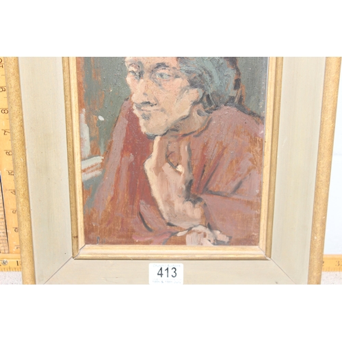 413A - Derek Hill (attributed to) Irish 1916-2000, a mid 20th century oil on board of a pensive male, initi... 