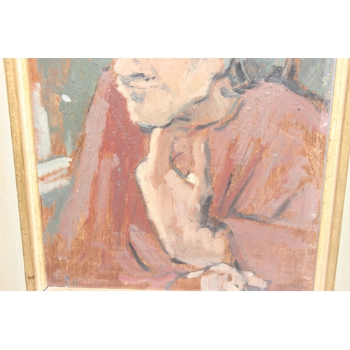 413A - Derek Hill (attributed to) Irish 1916-2000, a mid 20th century oil on board of a pensive male, initi... 