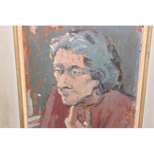 413A - Derek Hill (attributed to) Irish 1916-2000, a mid 20th century oil on board of a pensive male, initi... 