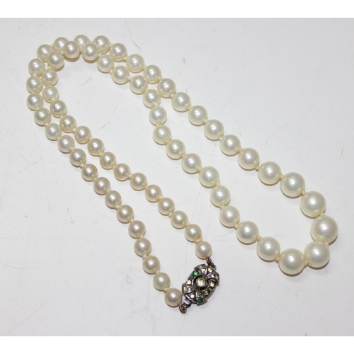 1226A - 2 faux pearl necklaces, one with silver clasp and an amethyst cut glass bead necklace with 9ct gold ... 