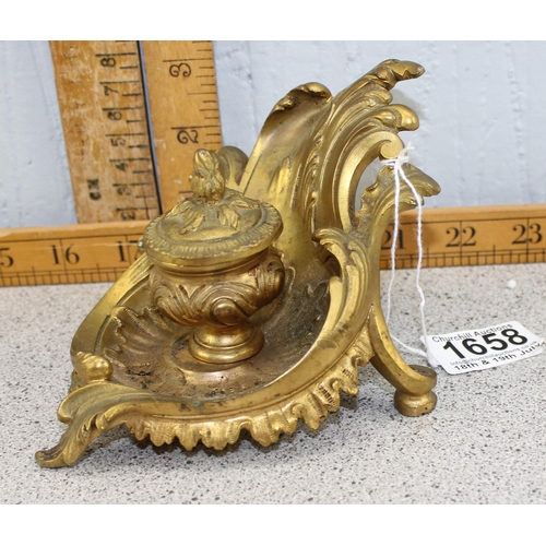 1658A - An antique French Ormolu or gilt bronze inkwell, likely 19th century