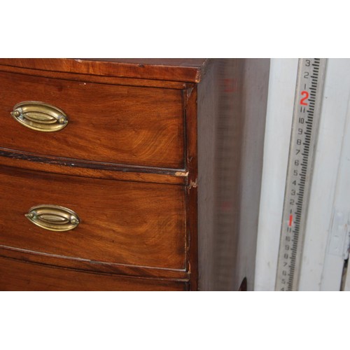 1 - A Regency mahogany bowfront chest of three long drawers on bracket feet, approx 86cm wide