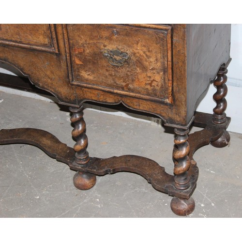 5 - A late 17th or early 18th century walnut sideboard (missing dresser on top), with three drawers appr... 