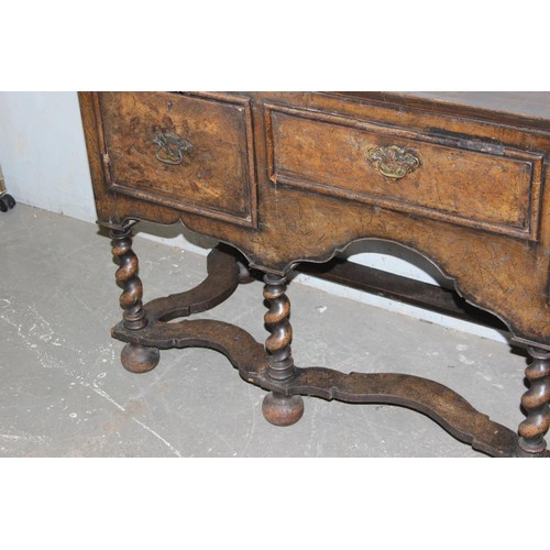 5 - A late 17th or early 18th century walnut sideboard (missing dresser on top), with three drawers appr... 