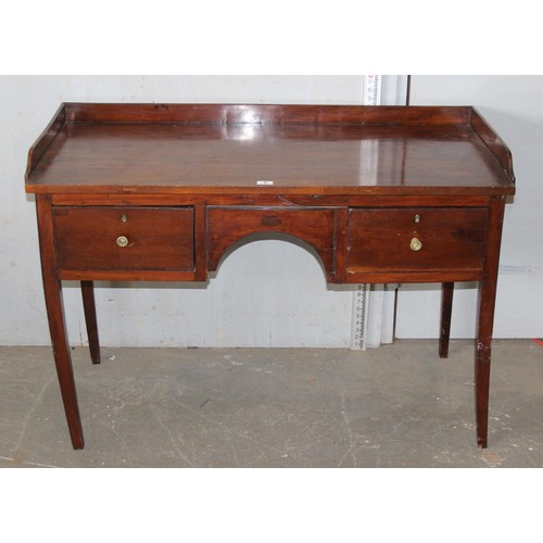 6 - A 19th century yew-wood and mahogany sideboard, with galleried top, two frieze drawers, 3’11” wide