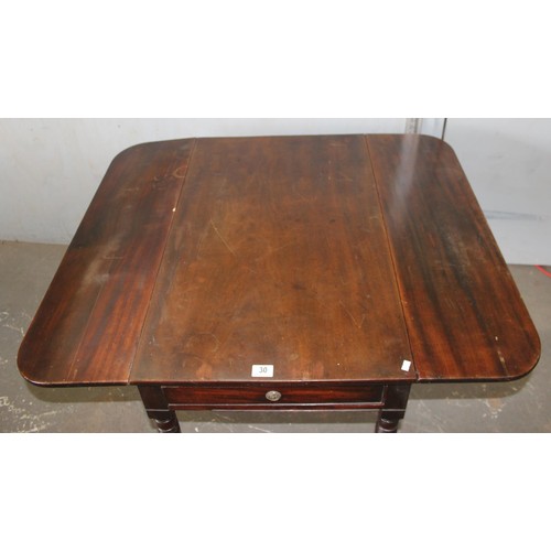 30 - Antique mahogany drop leaf Pembroke table