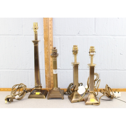 232 - 4 assorted brass and brass effect lamps