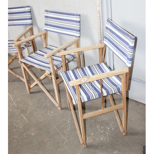 321 - 3 folding wooden and canvas directors garden chairs