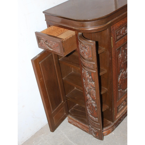 39 - An unusual mid 20th century Chinese carved buffet or side cabinet