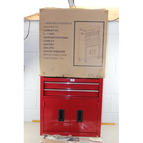 857 - Red engineers tool box, with original packaging, never used