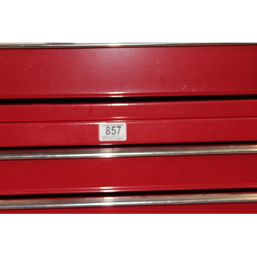 857 - Red engineers tool box, with original packaging, never used