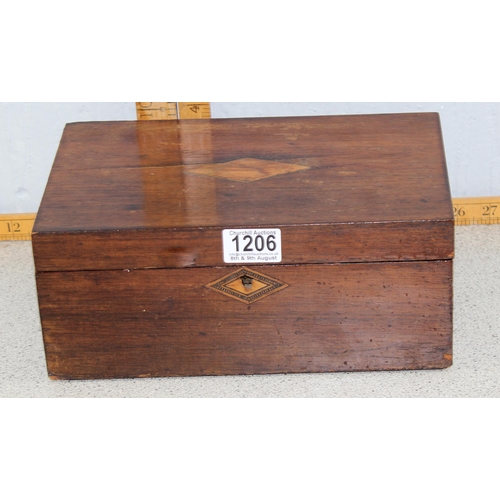 1206 - Vintage wooden box containing costume jewellery