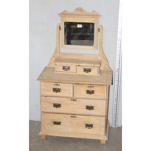 15 - A vintage miniature pine dressing table or chest with mirror