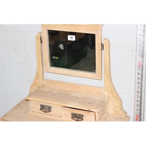 15 - A vintage miniature pine dressing table or chest with mirror