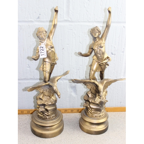 1722 - 4 antique gilt painted spelter figures on turned wooden bases to inc one after Moreau