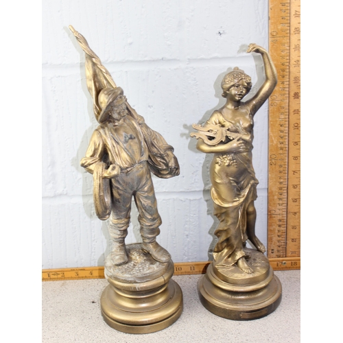 1722 - 4 antique gilt painted spelter figures on turned wooden bases to inc one after Moreau