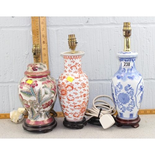 238 - 3 Oriental designed porcelain table lamps