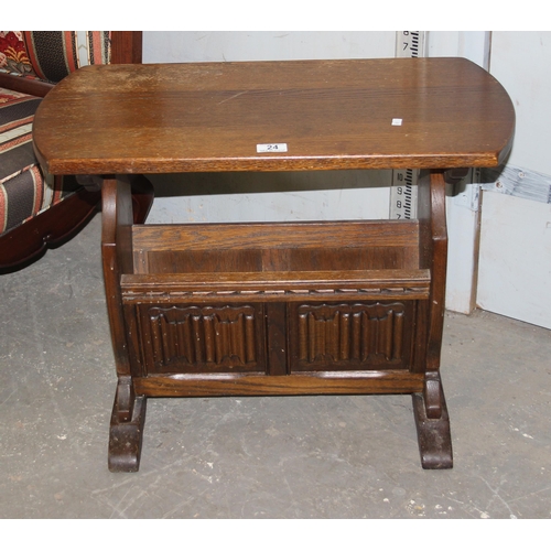 24 - Antique style low chair and an oak magazine rack table (2)