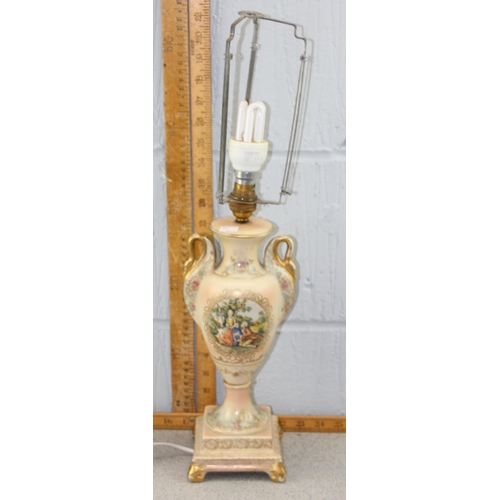 240 - A turned marble column lamp and a Beckwith pottery table lamp (2)