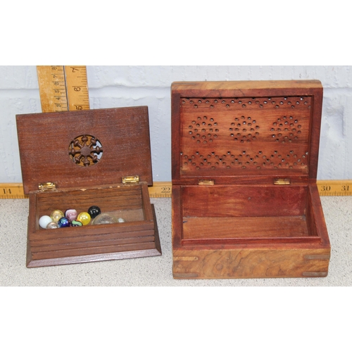 276 - 6 assorted vintage wooden boxes, one to inc marbles