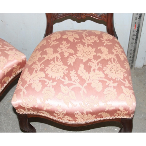 36 - 2 Victorian bedroom chairs with carved details and stuffed upholstered seats