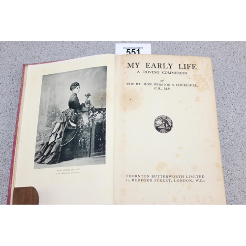 551 - Books, My Early Life by Winston S. Churchill, London: Thornton Butterworth Limited, 1930. First edit... 